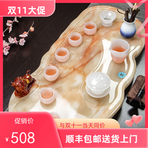 Household high-end whole jade tea tray set light luxury simple glass tea set household tea sea glass kung fu tea table