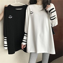 Counter size fat mm21 spring and summer new womens Korean loose top lazy wind slim long sleeve white T-shirt