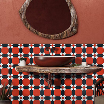 Fish love sugar Moroccan retro red flower tiles 300 kitchen tile background wall balcony non-slip tile