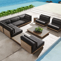 Villa terrace outdoor sofa teak leisure combination outdoor courtyard waterproof sunscreen open-air solid wood creative furniture
