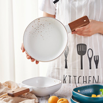 Nordic ins Wind ceramic handle Bowl plate Creative Bowl with handle household breakfast fruit salad with handle Bowl