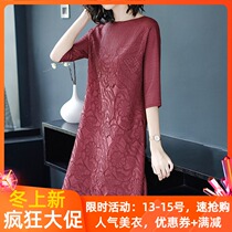 Mothers skirt Noble foreign Spring Summer middle-aged belly reduction age plus size senior sense female triple House fold dress