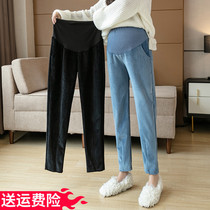 Pregnant women pants autumn and winter wear trousers fashion casual straight pants winter plus velvet padded corduroy belly pants