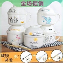 Day Style Creativity Cartoon Big ceramic Bubble Noodle Bowl with cover Cafeteria Cutlery Microwave Dorm Room Cute Student Bowl