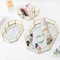 Nordic ins glass storage plate Gold tray Glass cover greenhouse jewelry box ornaments storage tube