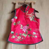  Cloud decoration totem original Chinese style female horse clip national style handmade old embroidered phoenix wearing peony thin temperament female vest