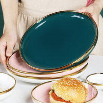 Nordic Bowl disc suit Home Bowl Tray Mesh Red Plate Bowl Ancestral green Phnom Penh Ceramic Bowl Dish Light Lavish Dish Cutlery