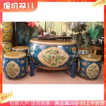 Neoclassical furniture Mediterranean painted living room drum coffee table solid wood cowhide hand-painted tea table antique tea table old drum