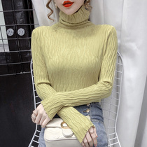 Autumn and winter 2020 new base shirt pullover high collar inside with solid color texture pile collar slim long sleeve bottom female