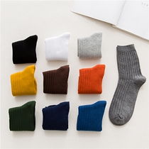  Socks mens stockings pure cotton summer thin boys high-top solid color mid-tube socks Korean version of cotton trend deodorant spring and autumn