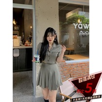 Kurozawa Xuan Qi fat mm2021 new high waist slim short sleeve suit jacket pleated skirt suit women