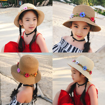 Childrens parent-child wreath straw hat foldable seaside sun hat beach hat female summer Korean sunscreen sun hat