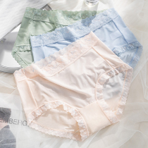 Ice Silk Scarring Underpants Women Summer Ultra Slim antibacterial crotch ladies Sexy Lace Mid Waist Antibacterial Shorts Triangle Pants