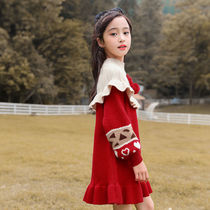 Girls sweater skirt sweater jacket big boy 2021 new autumn and winter clothes Western style pullover new Year skirt medium and long