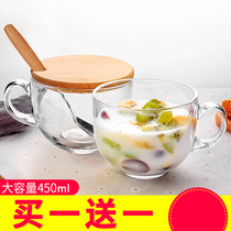 Transparent large oatmeal breakfast cup milk coffee glass cup household with lid spoon belly water cup large mouth belt