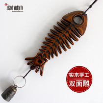 Home accessories Fishbone wooden small bell Wind bell door decoration Wood carving pendant Cute creative gift lucky pendant