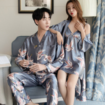 Couple pajamas women 2021 new sexy spring and autumn long sleeve wedding thin ice silk men's and women's silk home clothing summer