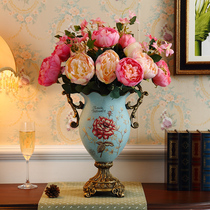  European-style creative decoration vase decoration living room flower arrangement Large American dried flower TV cabinet Home decoration floral art