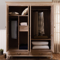 JSM American country solid wood wardrobe foreign trade retro old oak four door wardrobe shutter door storage locker