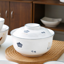 Cartoon Convenient Noodle Bowl student Blister Cup ceramic with lid soup bowl Suit Cartoon Rice Bowl Creative Cover Bowl Small Soup Pan