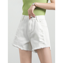 White jeans shorts female summer thin 2022 hole Korean version loose lean student straight coat - side wide leg hot pants