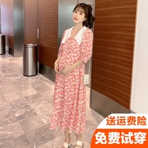 Pregnant women summer clothes long dress fashion Korean version summer loose version Summer short-sleeved skirt Hot mom pregnant skirt tide