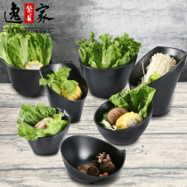 Dense Amines Cutlery Grilled Meat Shop Vegetable Barrel Large Sloped Opening Bowl Plastic Imitation Porcelain Heteromorphic Vegetarian Dish Bowl Buffet Seasoning Bowl