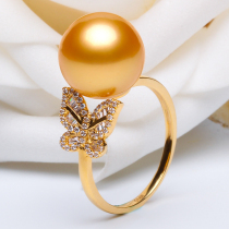 Xinlun 18K golden butterfly Nanyang Seawater Pearl Ring ring round strong light deep and deep color to love girlfriend