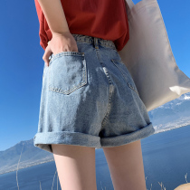 High-waisted denim shorts Women summer 2021 New Korean version of Hyuna a-shaped wide legs thin thick legs loose outside wear hot pants