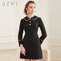 2021 waist black fragrant dress female spring heart machine little black dress Hepburn wind