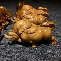  Golden silk Nanmu handle pieces Zodiac cow rabbit pig dragon turtle Solid wood round carving animal ornaments Pendant Tea pet lucky