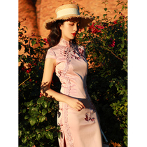 Pink Cheongsam dress female bone erosion improvement retro Chinese style dress Long temperament elegant young girl