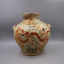 Ming Xuande colorful gold-studded gold-covered gold dragon dog head pot imitation unearthed cultural relics ancient porcelain antiques collection ornaments