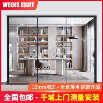 Very narrow frame kitchen sliding door Balcony living room hanging rail three linkage glass sliding door