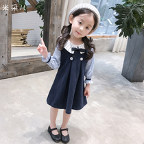 Girls College Wind Liandress 2022 Spring Dress New Child Dress Korean Version Little Girl Foreign Air Children Fake Two Dresses