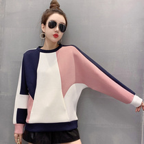 2020 winter New Korean version of round neck long sleeve bf lazy wind color color space cotton sweater female thick short top