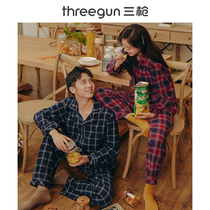 Three gun pajamas spring and summer women and men Xinjiang cotton lapel placket home suit long sleeve couple mens home suit womens suit