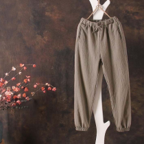 Han Suoyi Literature and Art Retro Summer and Autumn New Cotton and Hemp Lantern Pants Nine Pants Women Thin Elastic Waist Leisure Wide Legs