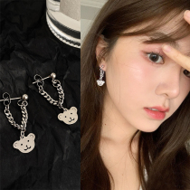 Metal Chain Cute Little Bear Ears Nails 2021 New Tide Lukewarm Wind Titanium Steel Earrings Small Crowdsourced Design Sense Earbuds