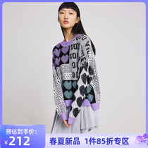 LILY2022 Spring new womens clothing Fun & Color Loving jacquard comfort Comfortable Round Collar Loose Shoulder-knitted sweatshirt