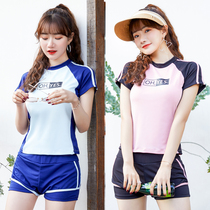 Short-sleeved sports swimwear professional womens competitive swimwear female students conservative boxer pants high collar Belly Belly girl