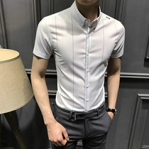 2021 new Summer shirts Mens short sleeves Korean version trendy stripes to be up-end free of scaled-up anti-wrinkle mens lining