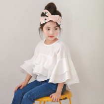 Girls Spring and Autumn Korean T-shirt cotton flared sleeve short coat tide summer big children loose princess doll