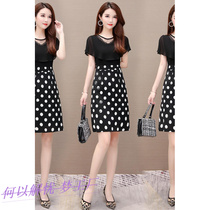 Upper black flower mosaic dress large size fat mm middle-aged fat mother dress fashion tide thin cover meat Foreign style