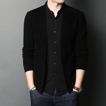 Mens coat shirt collar stitching sweater spring and autumn inner top slim fake two knitted shirt men wear trend
