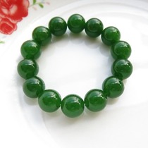  Xinjiang Hetian jade Kunlun Jasper bracelet round bead bracelet spinach green 14mm natural A special promotion