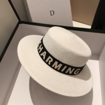 French light luxury patch cloth straw hat female summer retro British flat top hat Korean version beach hat sun protection sun visor