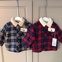 Korean childrens clothing 20 winter new boys and girls baby cashmere padded plaid shirt jacket jacket