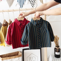 Children Striped Shirt Long Sleeve Full Cotton 2022 Spring Autumn 1-10 Year Old Boy Boy Shirt Foreign Air Male Baby Lining Clothing