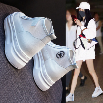 Thick Bottom Small White Shoes Woman 2021 Summer New genuine leather Nets heightening web surface breathable Xia Casual Thin high Help Shoe